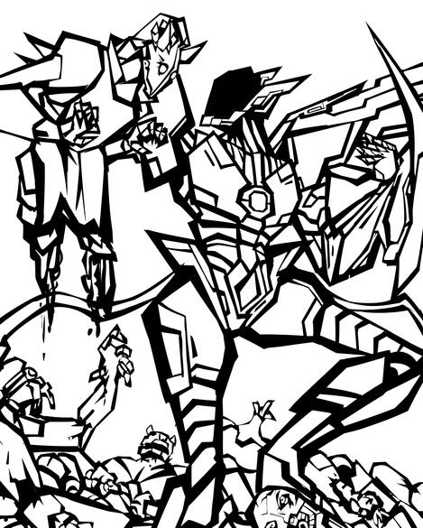 :: 2023 - Lineart of Souler attacking cyber demons :: 2023 - Lineart of Souler attacking cyber demons